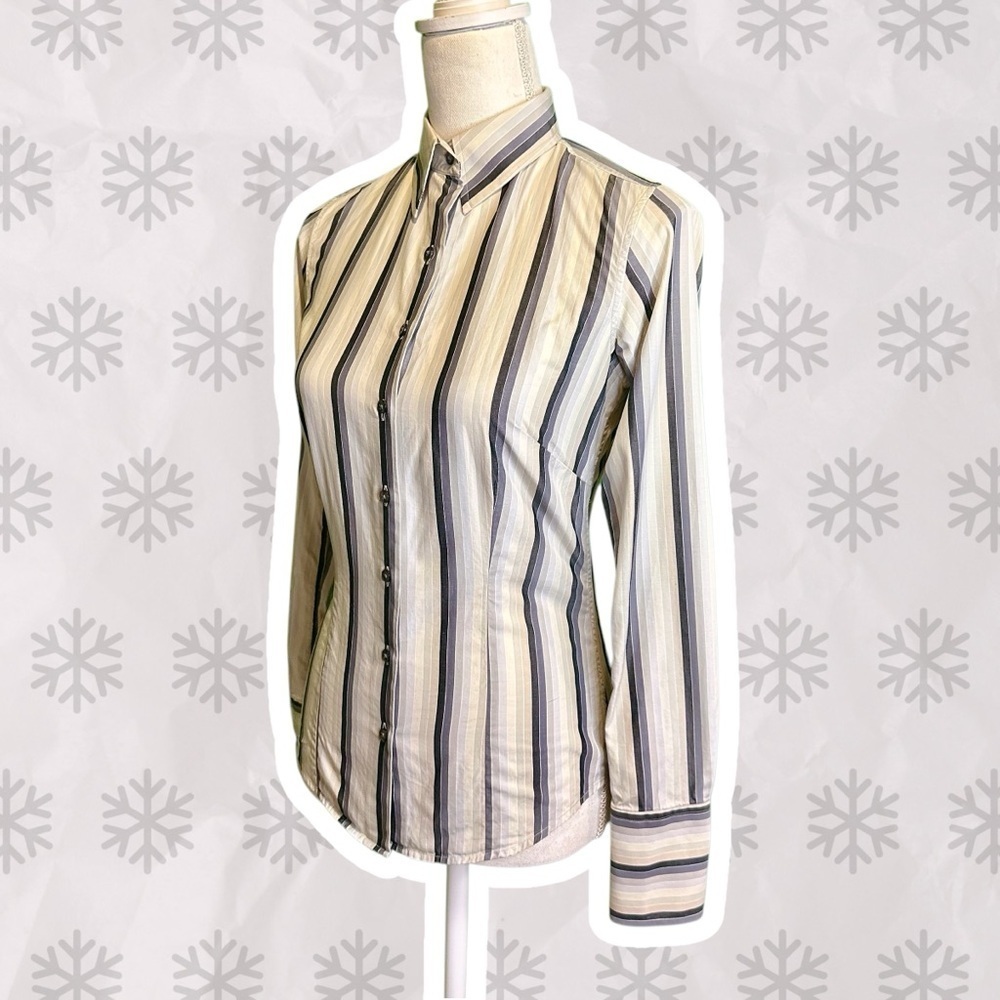 PINK Thomas Pink Gray Multi-Striped Button Down Tailored Collared Shirt Size 4 - Picture 5 of 13